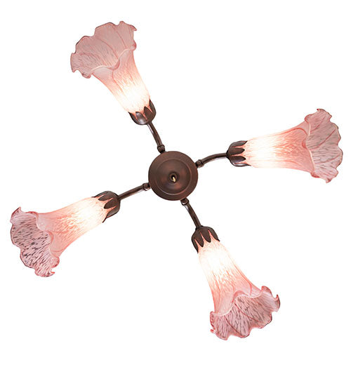 19" Wide Pink Tiffany Pond Lily 4 Light Fan Light