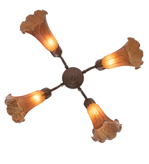 19" Wide Amber Tiffany Pond Lily 4 Light Fan Light