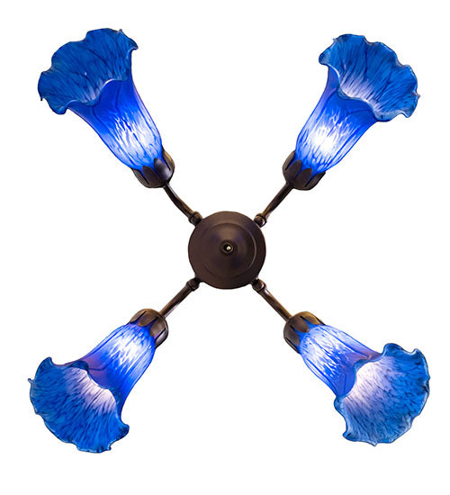 19" Wide Blue Tiffany Pond Lily 4 Light Fan Light