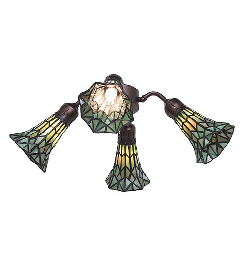 19" Wide Stained Glass Pond Lily 4 Light Fan Light