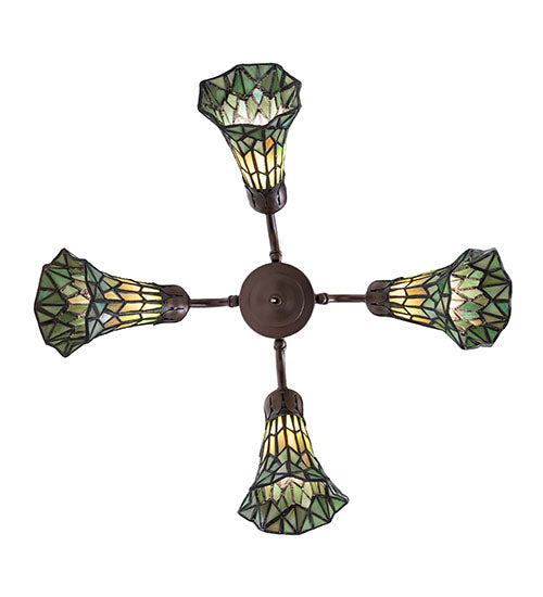 19" Wide Stained Glass Pond Lily 4 Light Fan Light