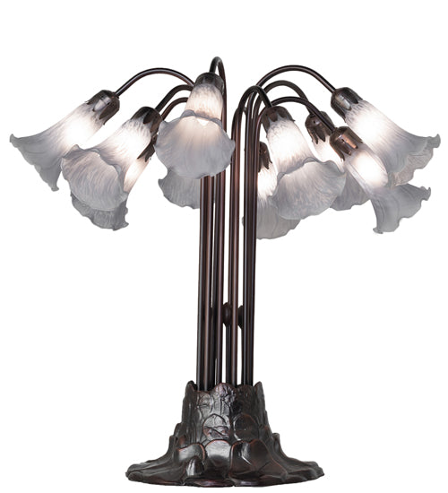 24" High Gray Tiffany Pond Lily 10 Light Table Lamp