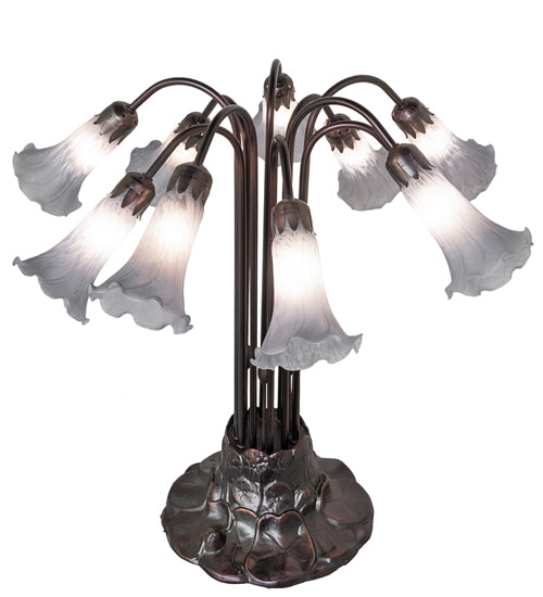 24" High Gray Tiffany Pond Lily 10 Light Table Lamp