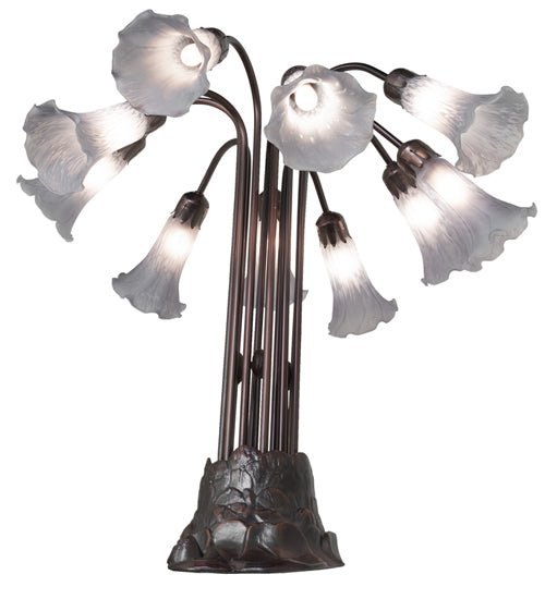 24" High Gray Tiffany Pond Lily 10 Light Table Lamp