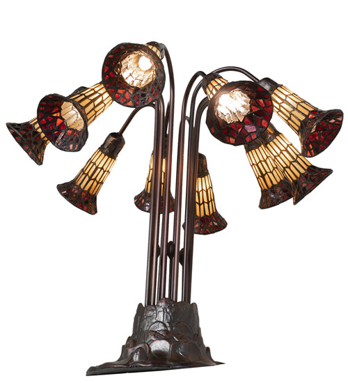 24" High Stained Glass Pond Lily 10 Light Table Lamp