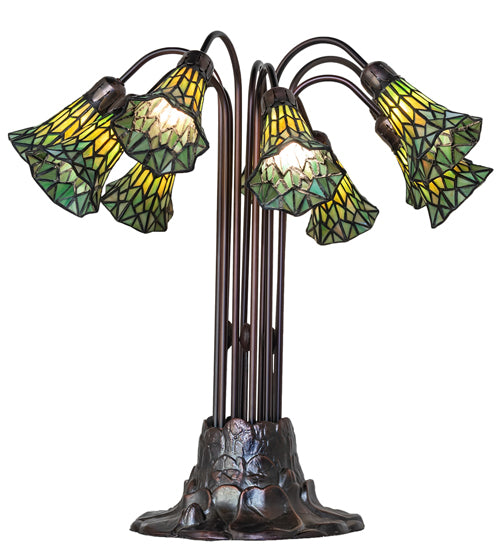 24" High Stained Glass Pond Lily 10 Light Table Lamp