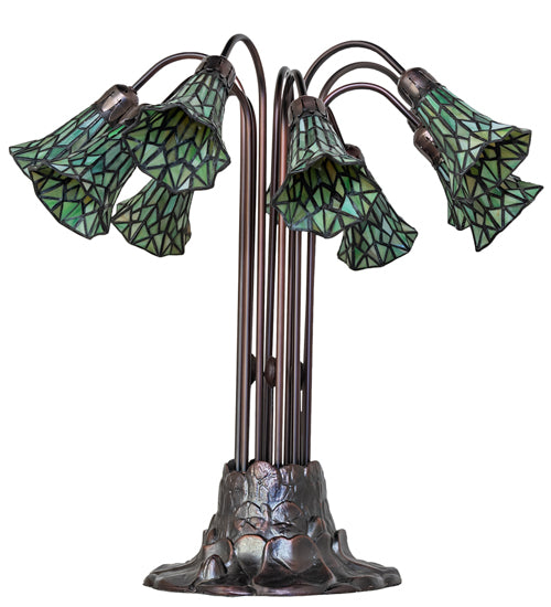 24" High Stained Glass Pond Lily 10 Light Table Lamp