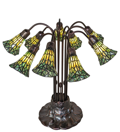 24" High Stained Glass Pond Lily 10 Light Table Lamp