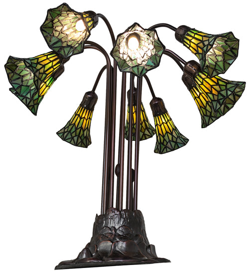 24" High Stained Glass Pond Lily 10 Light Table Lamp