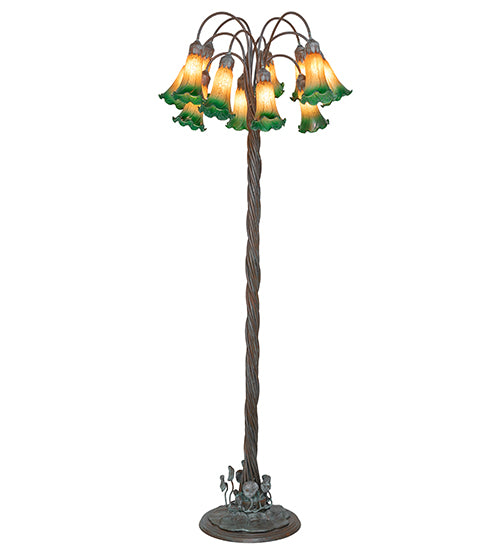 61" High Amber/Green Tiffany Pond Lily 12 Light Floor Lamp