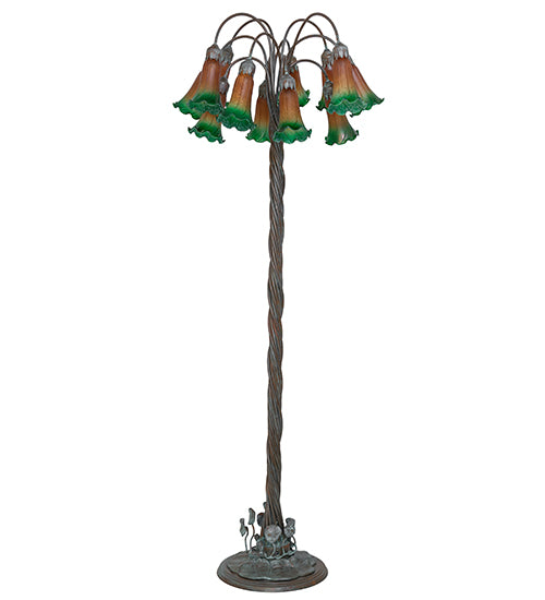 61" High Amber/Green Tiffany Pond Lily 12 Light Floor Lamp