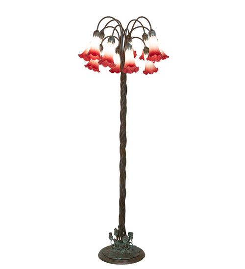 61" High Pink/White Tiffany Pond Lily 12 Light Floor Lamp