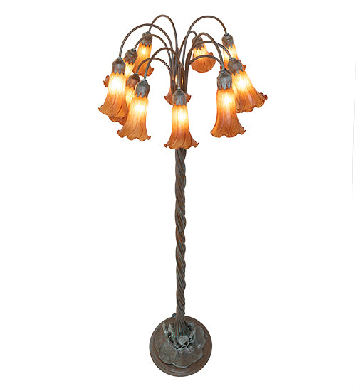 61" High Amber Tiffany Pond Lily 12 Light Floor Lamp