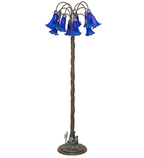 61" High Blue Tiffany Pond Lily 12 Light Floor Lamp