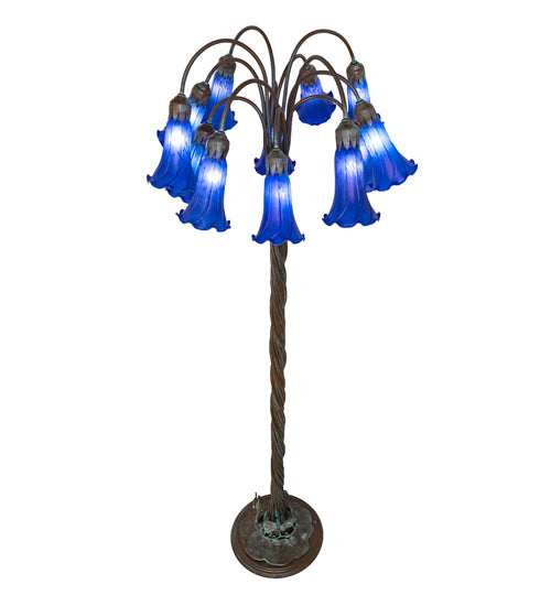 61" High Blue Tiffany Pond Lily 12 Light Floor Lamp