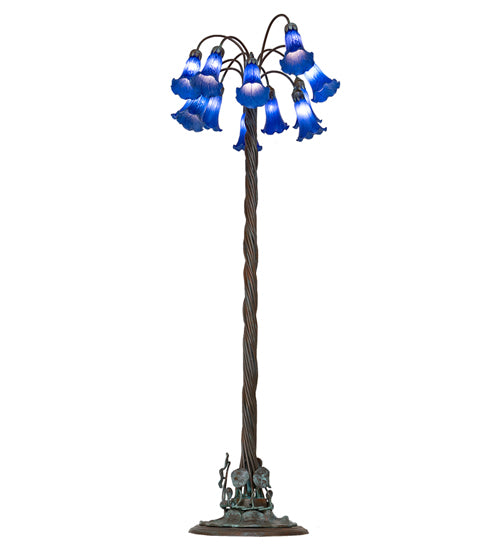 61" High Blue Tiffany Pond Lily 12 Light Floor Lamp