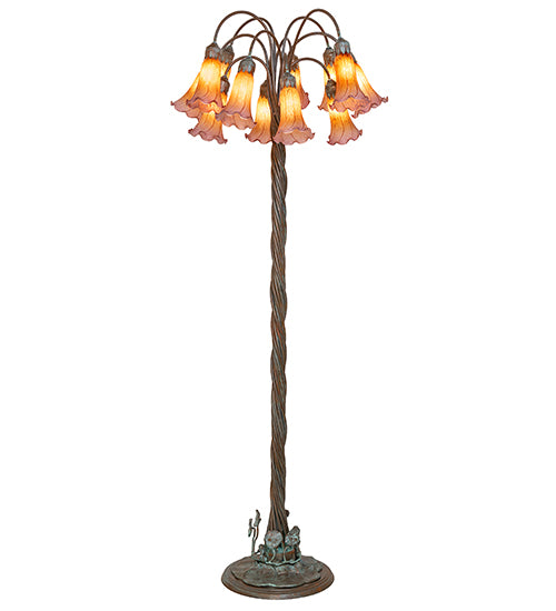 61" High Amber/Purple Tiffany Pond Lily 12 Light Floor Lamp