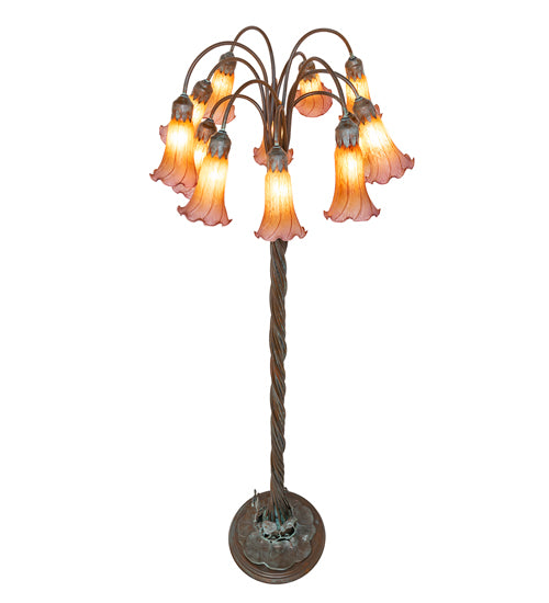 61" High Amber/Purple Tiffany Pond Lily 12 Light Floor Lamp