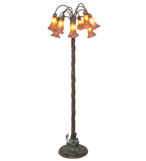 61" High Amber/Purple Tiffany Pond Lily 12 Light Floor Lamp