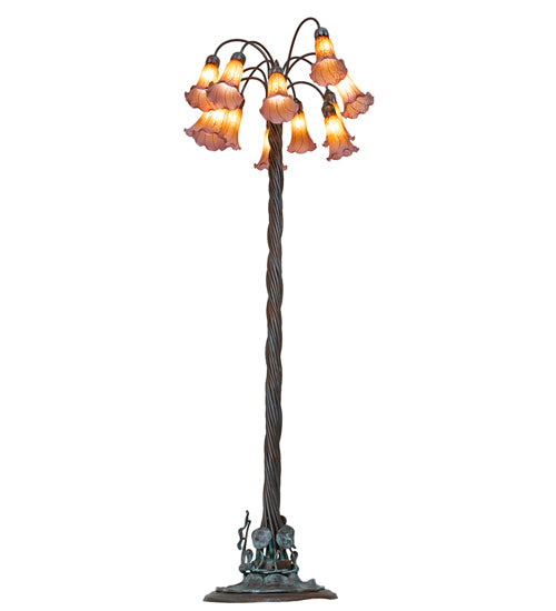 61" High Amber/Purple Tiffany Pond Lily 12 Light Floor Lamp