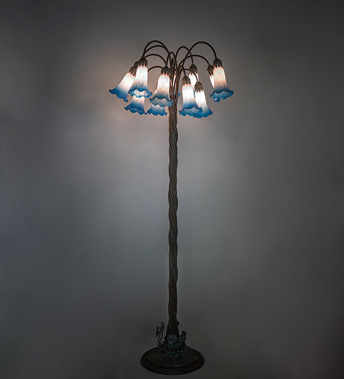 61" High Pink/Blue Tiffany Pond Lily 12 Light Floor Lamp