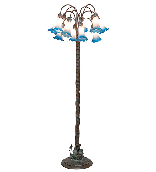 61" High Pink/Blue Tiffany Pond Lily 12 Light Floor Lamp