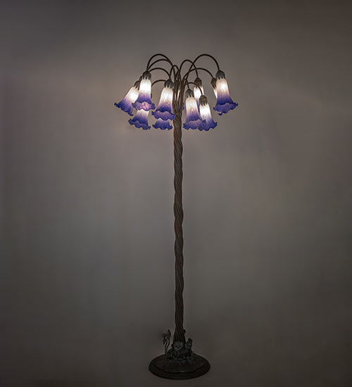 61" High Blue/White Tiffany Pond Lily 12 Light Floor Lamp