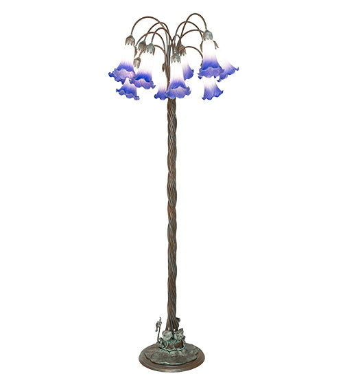 61" High Blue/White Tiffany Pond Lily 12 Light Floor Lamp