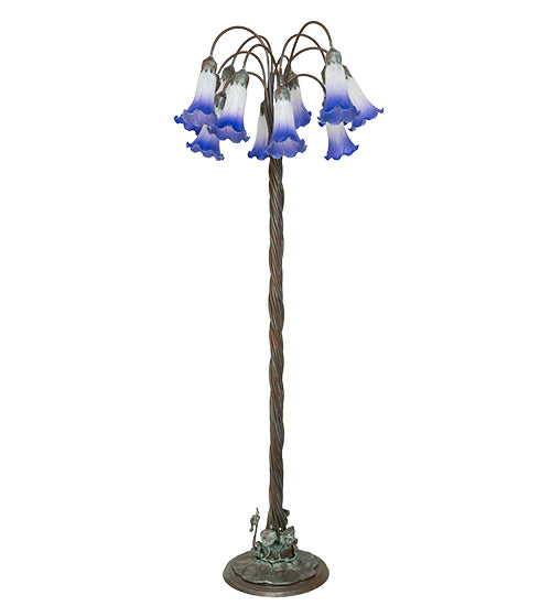 61" High Blue/White Tiffany Pond Lily 12 Light Floor Lamp