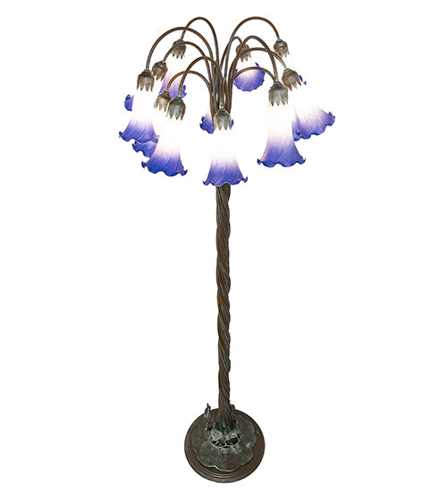 61" High Blue/White Tiffany Pond Lily 12 Light Floor Lamp