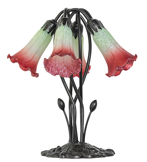 16" High Red/Seafoam Tiffany Pond Lily 5 Light Table Lamp