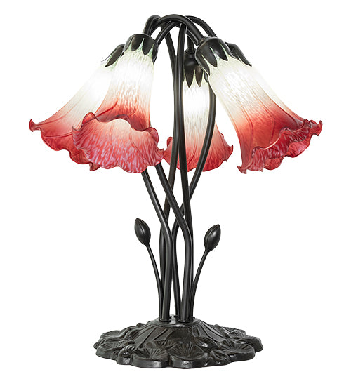 16" High Red/Seafoam Tiffany Pond Lily 5 Light Table Lamp