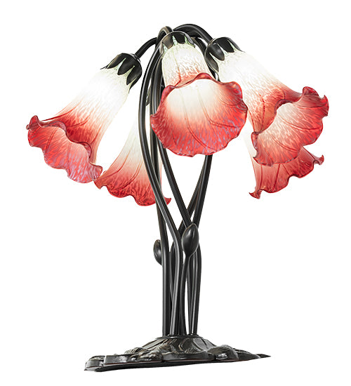 16" High Red/Seafoam Tiffany Pond Lily 5 Light Table Lamp