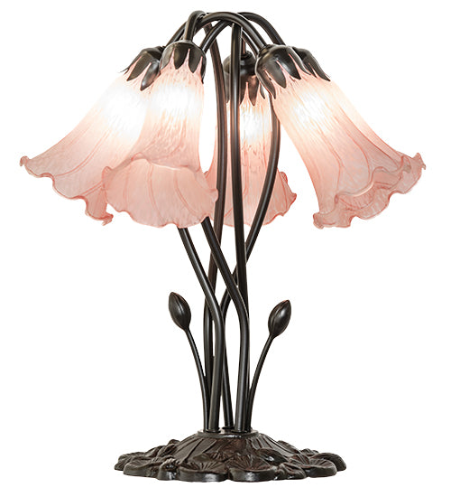 16" High Pink Tiffany Pond Lily 5 Light Table Lamp