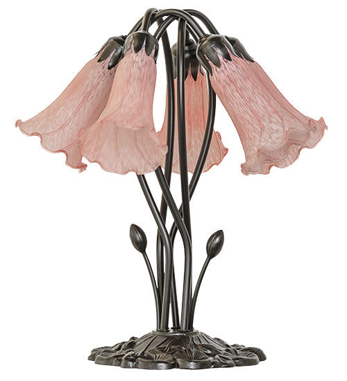 16" High Pink Tiffany Pond Lily 5 Light Table Lamp