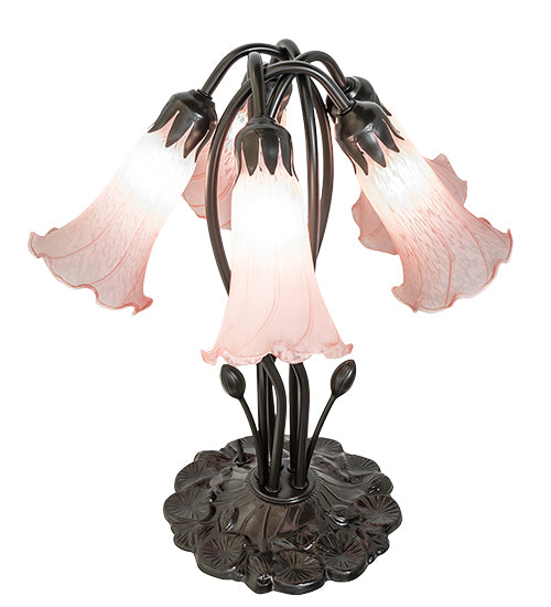 16" High Pink Tiffany Pond Lily 5 Light Table Lamp