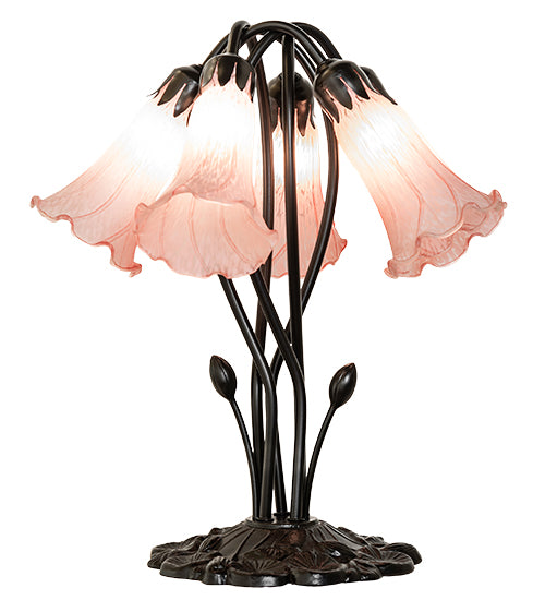 16" High Pink Tiffany Pond Lily 5 Light Table Lamp