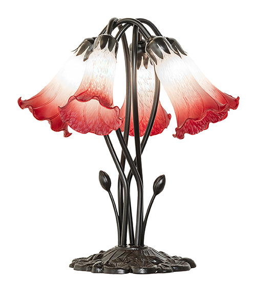 16" High Pink/White Tiffany Pond Lily 5 Light Table Lamp