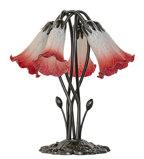 16" High Pink/White Tiffany Pond Lily 5 Light Table Lamp