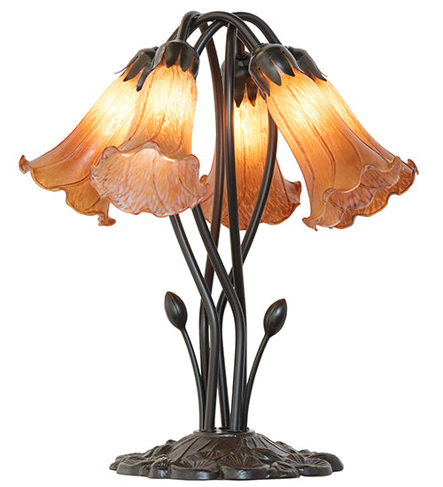 16" High Amber Tiffany Pond Lily 5 Light Table Lamp