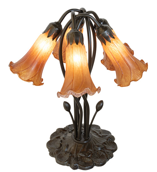 16" High Amber Tiffany Pond Lily 5 Light Table Lamp