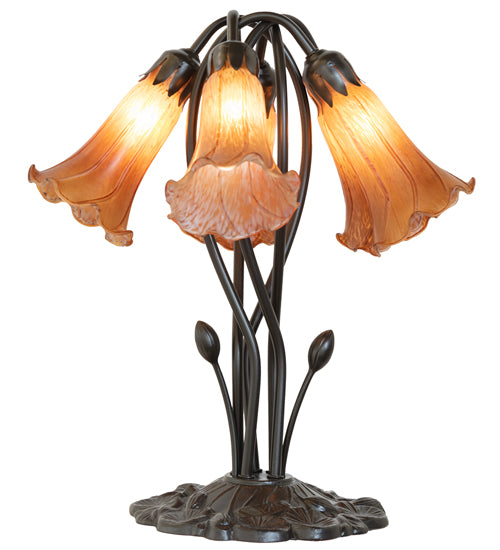 16" High Amber Tiffany Pond Lily 5 Light Table Lamp