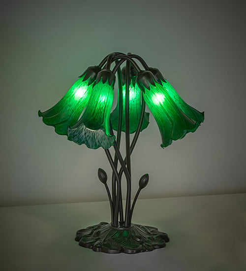 16" High Green Tiffany Pond Lily 5 Light Table Lamp