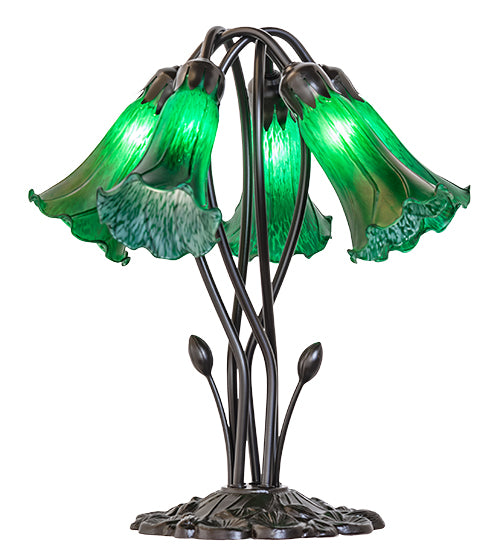 16" High Green Tiffany Pond Lily 5 Light Table Lamp