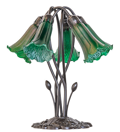 16" High Green Tiffany Pond Lily 5 Light Table Lamp