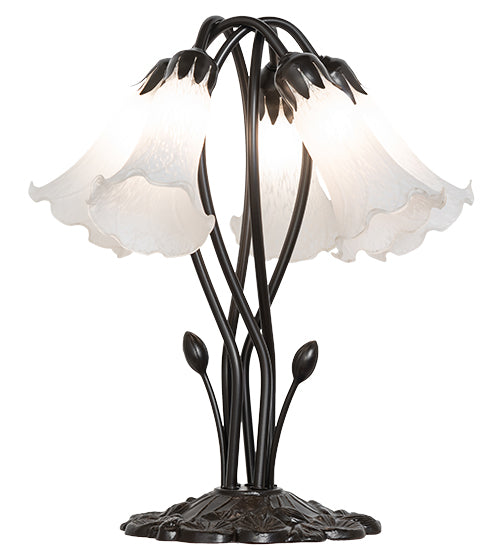 16" High White Tiffany Pond Lily 5 Light Table Lamp