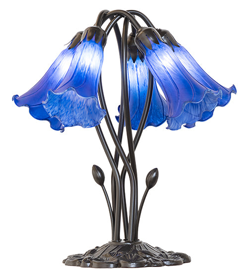 16" High Blue Tiffany Pond Lily 5 Light Table Lamp