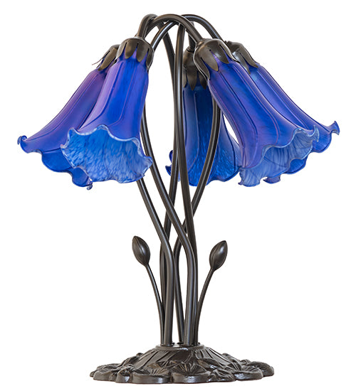 16" High Blue Tiffany Pond Lily 5 Light Table Lamp