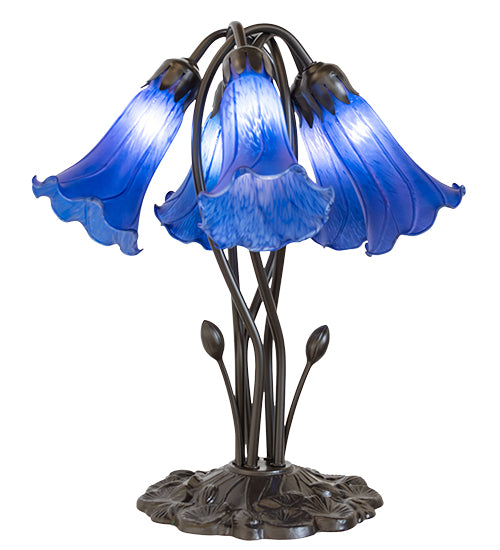 16" High Blue Tiffany Pond Lily 5 Light Table Lamp