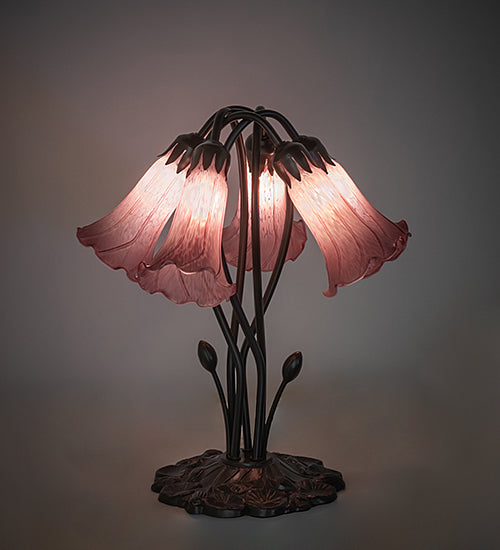 16" High Lavender Tiffany Pond Lily 5 Light Table Lamp